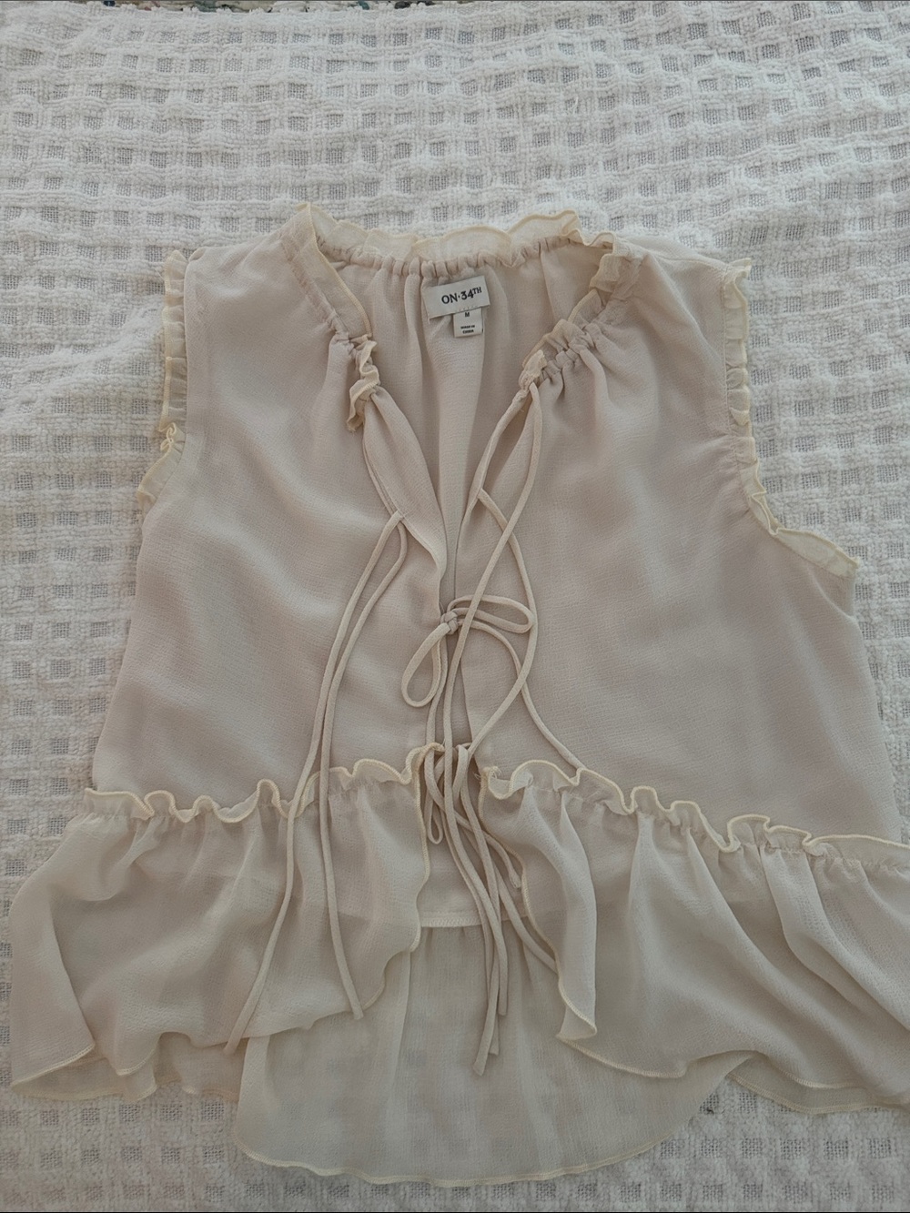 ON/SÉN Sleeveless Ruffle Tie-Front Blouse — Cream